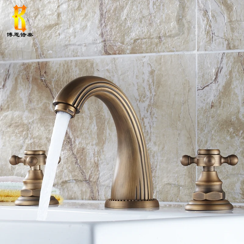 Antique full copper hot and cold water basin faucet split double the three-hole mixer European Authentic | Обустройство дома