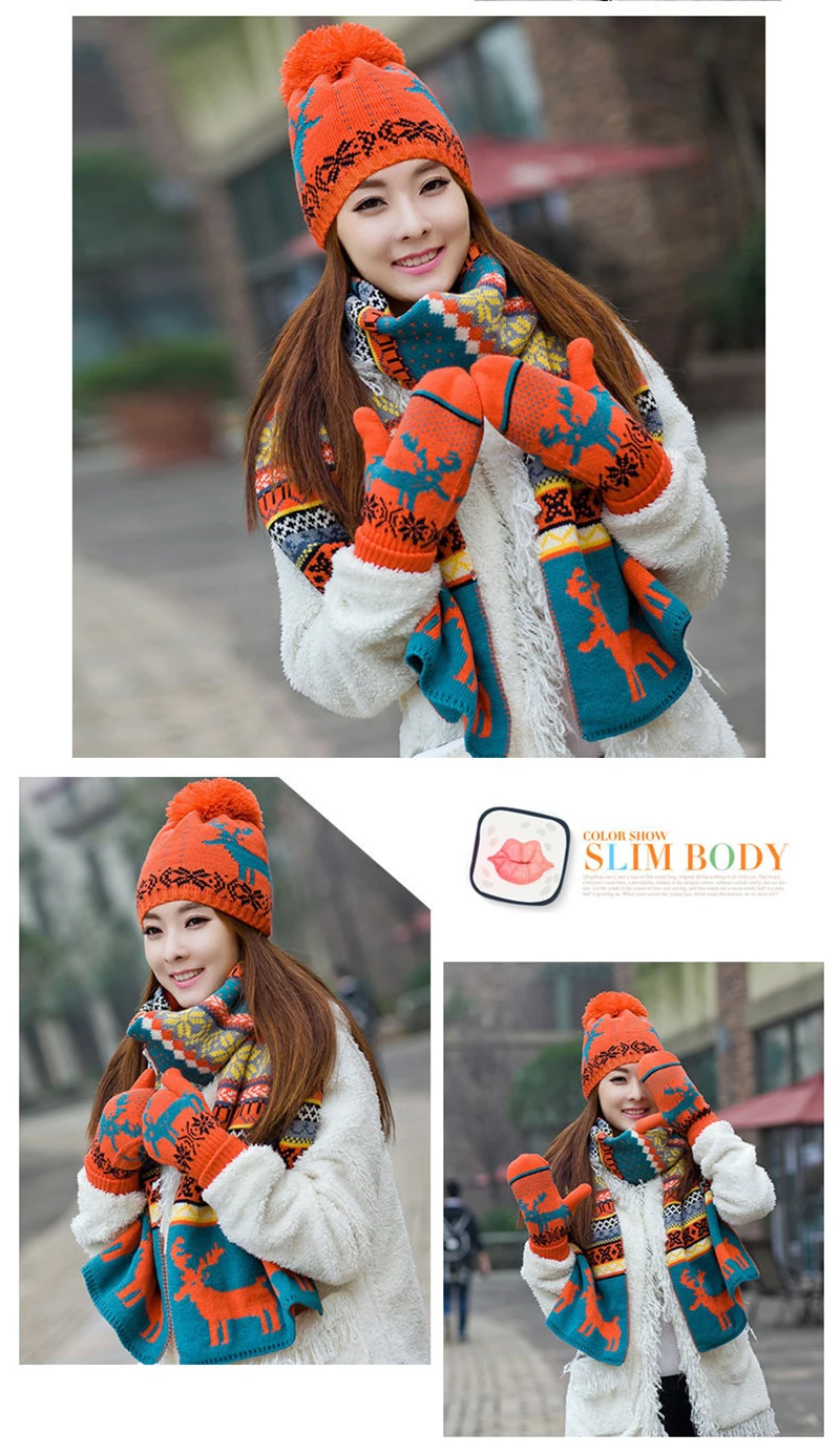 Chapeau écharpe gants ensembles chaud pour femmes