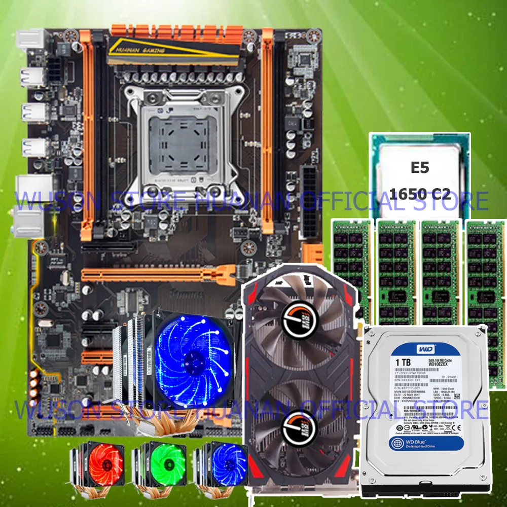 Best Price HUANAN ZHI deluxe X79 motherboard with M.2 CPU Xeon E5 1650 C2 3.2GHz cooler RAM 32G(4*8G) RECC video card GTX750Ti 1TB SATA HDD