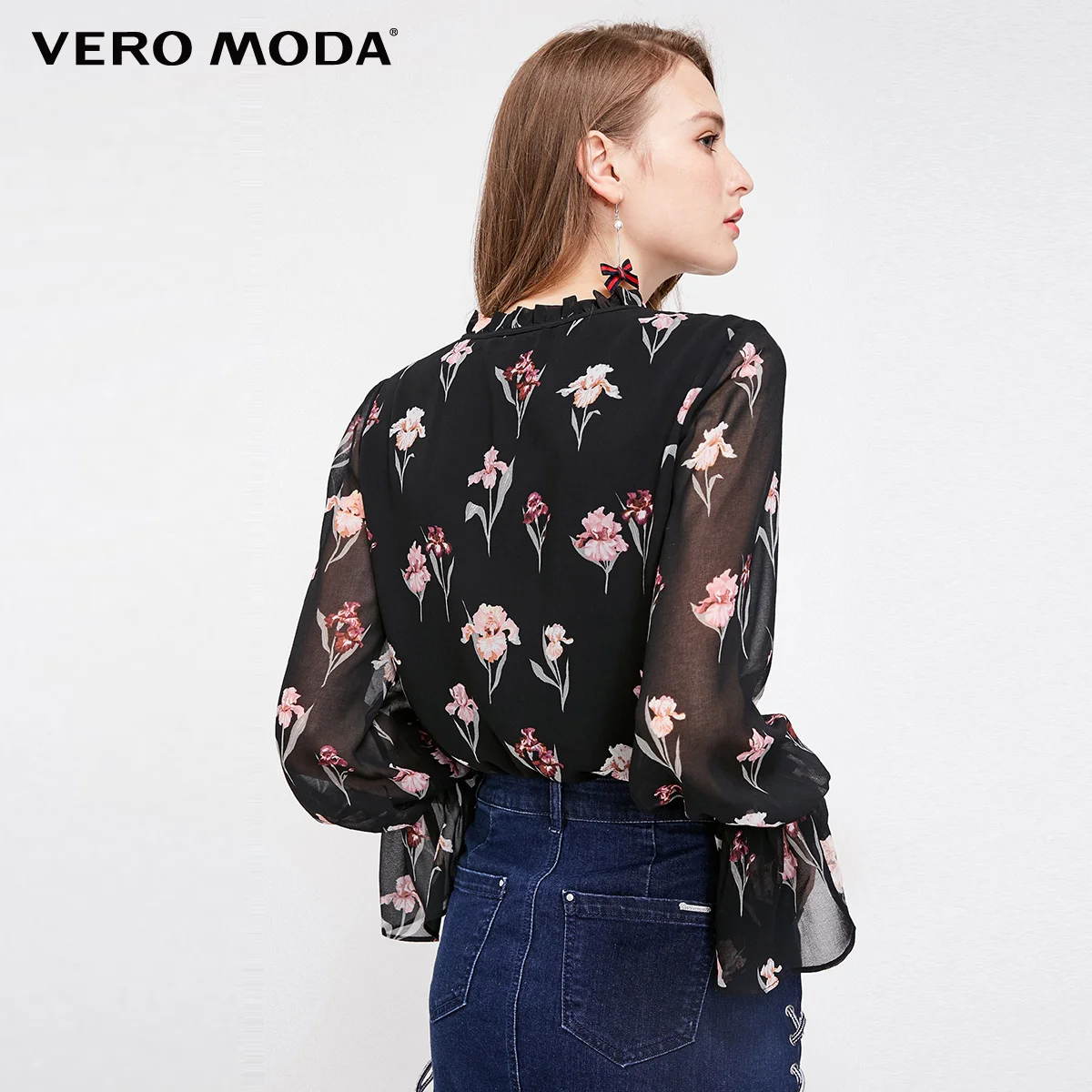 Vero Moda новые женские цветочные узоры расклешенные рукава Шифоновая Блузка Топы |