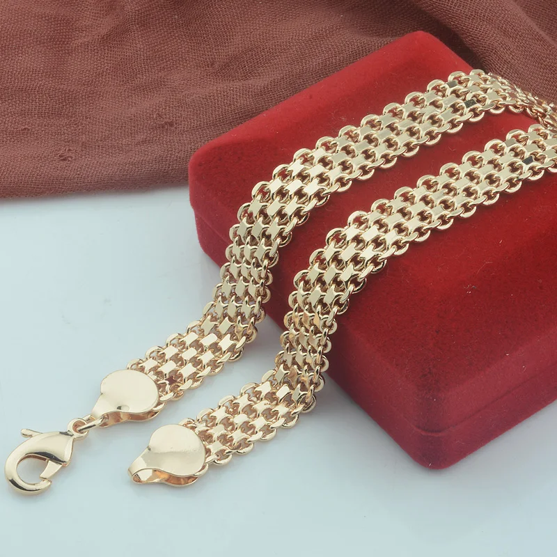 

12mm 10mm Big Double Curb Weaving 585 Rose Gold Necklace Men Women Chains