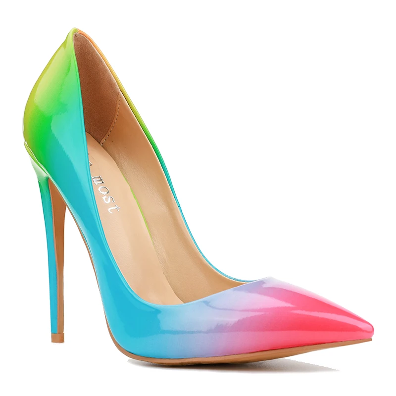 DoraTasia/; Роскошные Брендовые вечерние туфли на шпильке; женские пикантные туфли на высоком тонком каблуке; яркие женские туфли-лодочки; большой размер 50 - Цвет: rainbow