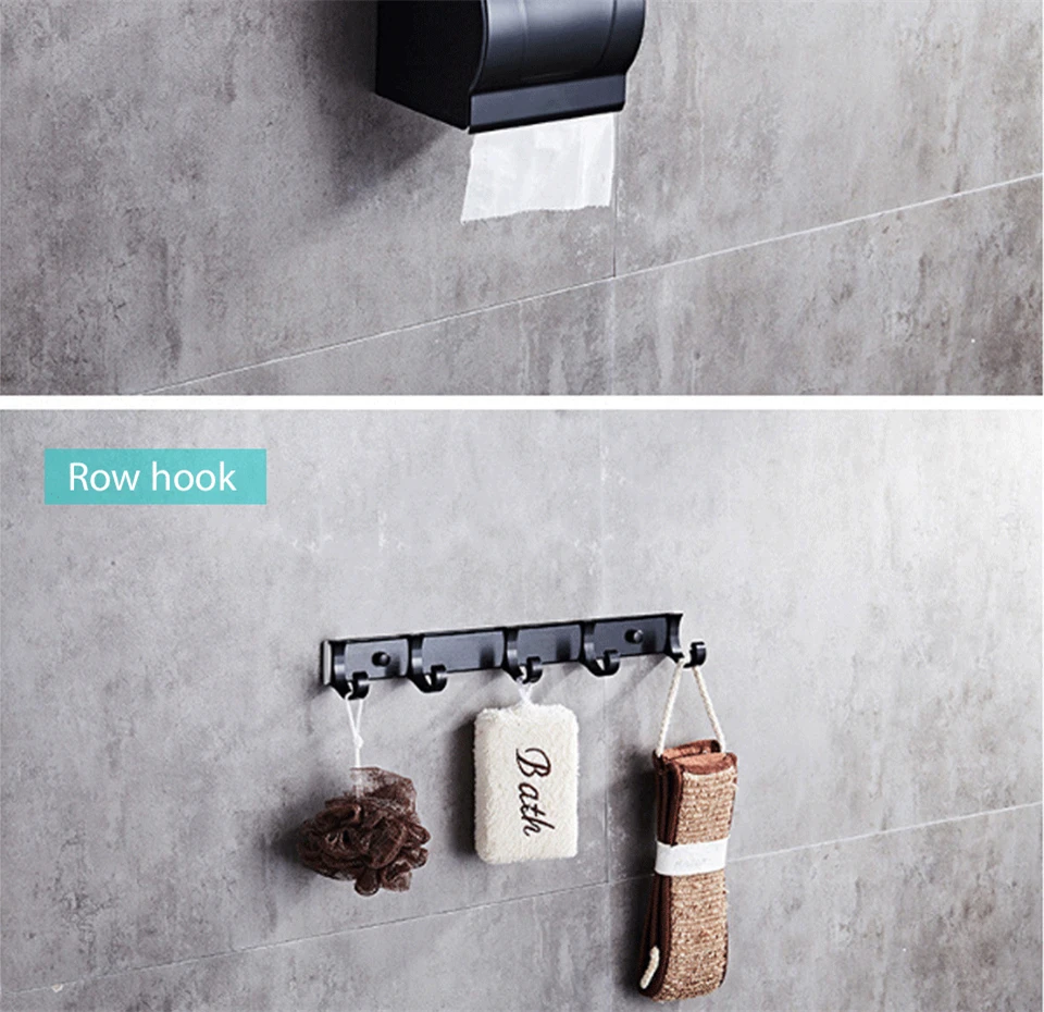 Eye Free Bathroom Accessories Black Towel Rack Hooks Shower Rack Corner Toilet Paper Holder Box Toilet Brush Towel Rails (17)