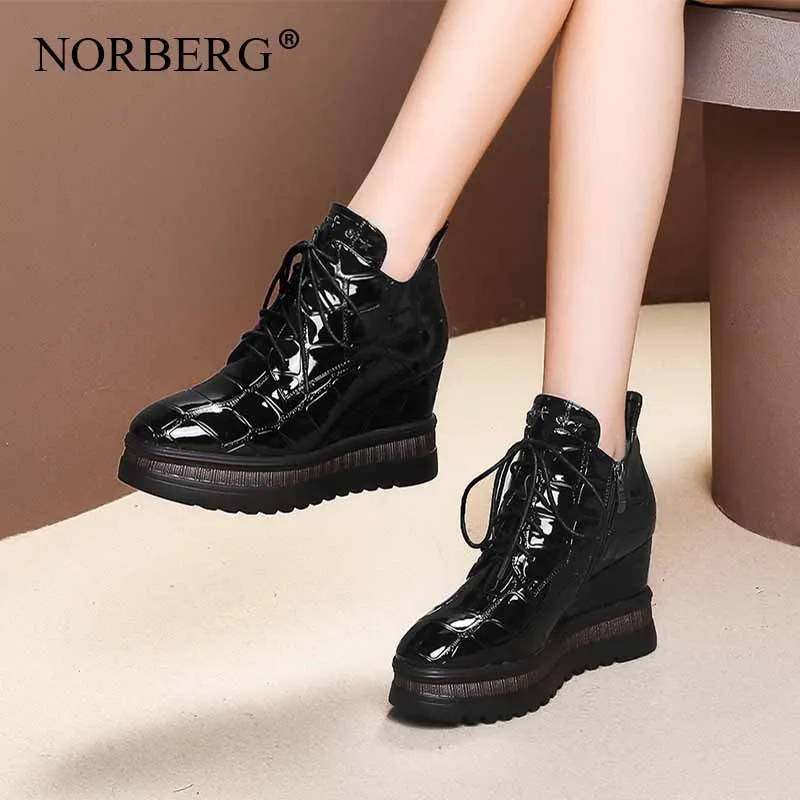 

Norberg New Fashion Winter Women Boots black Shoes Leather Snow Boots Wedges Woman Boots Booties Winter Shoes Women Boots