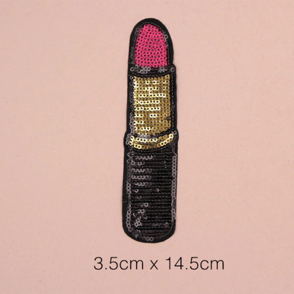 4 Pieces Fashion Lipstick Makeup Embroidered Sequin Iron on Appliques Patches for   Clothing jackets Jeans Backpacks