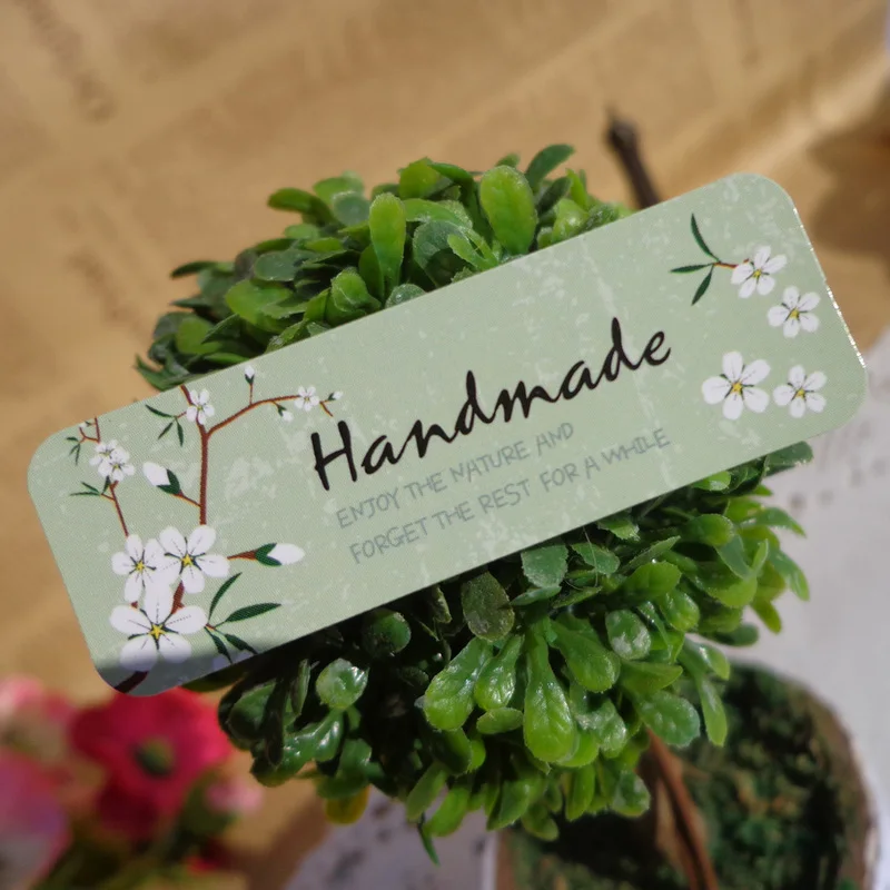 

108pcs Rectangle Hand Made with Flower Seal Sticker Scrapbooking Creative Gift Sticker, DIY Self-adhesive Sticker 5x1.7cm