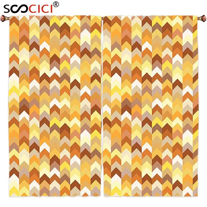 

Window Curtains Treatments 2 Panels,Modern Decor Chevron Abstract Image with Geometric Arrows Artwork Marigold Yellow and Light