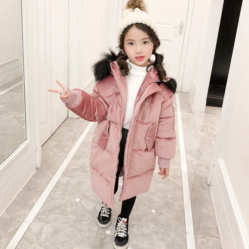 

2018 New Girl Winter Coat Cotton-Padded Children Down Jacket For Girl Kids Warm Thick Hooded Outwear For Teenage TZ64
