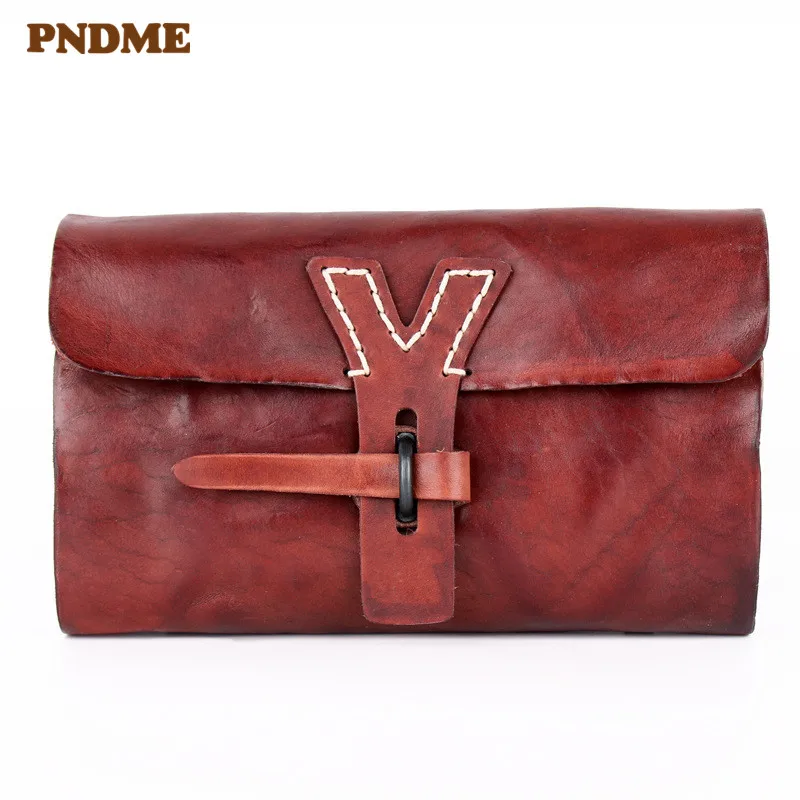 

PNDME fashion vintage designer handmade luxury soft genuine leather cowhide ladies long clutch bag women's wallet phone bag