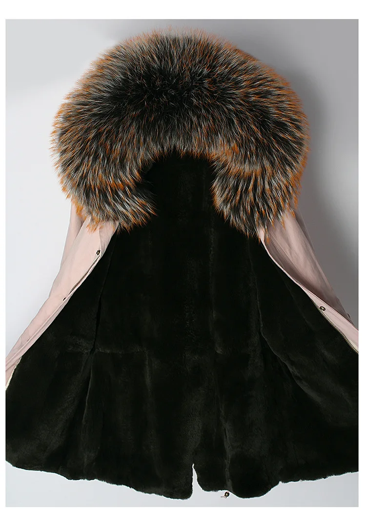 Зимняя куртка женская новая натуральная настоящая подкладка из кроличьего меха Рекс воротник из меха енота пальто Верхняя одежда Повседневная модная Толстая брендовая