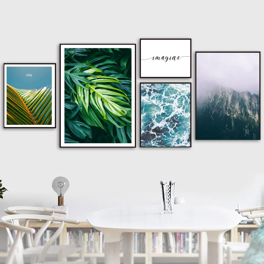 

Tropical Monstera Palm leaf Sea Mountain Wall Art Canvas Painting Nordic Posters And Prints Wall Pictures For Living Room Decor