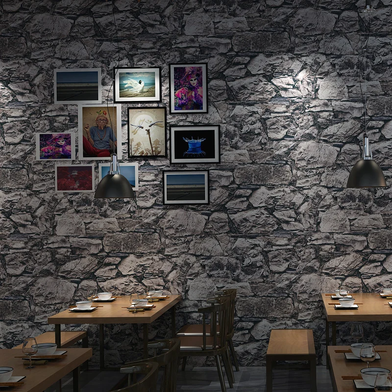 

Grey 3D Stone Brick Wall Paper Rolls Bedroom Dining Room Living Room 3D Effect Faux Stone Wallpaper Wall Covering Home Decor