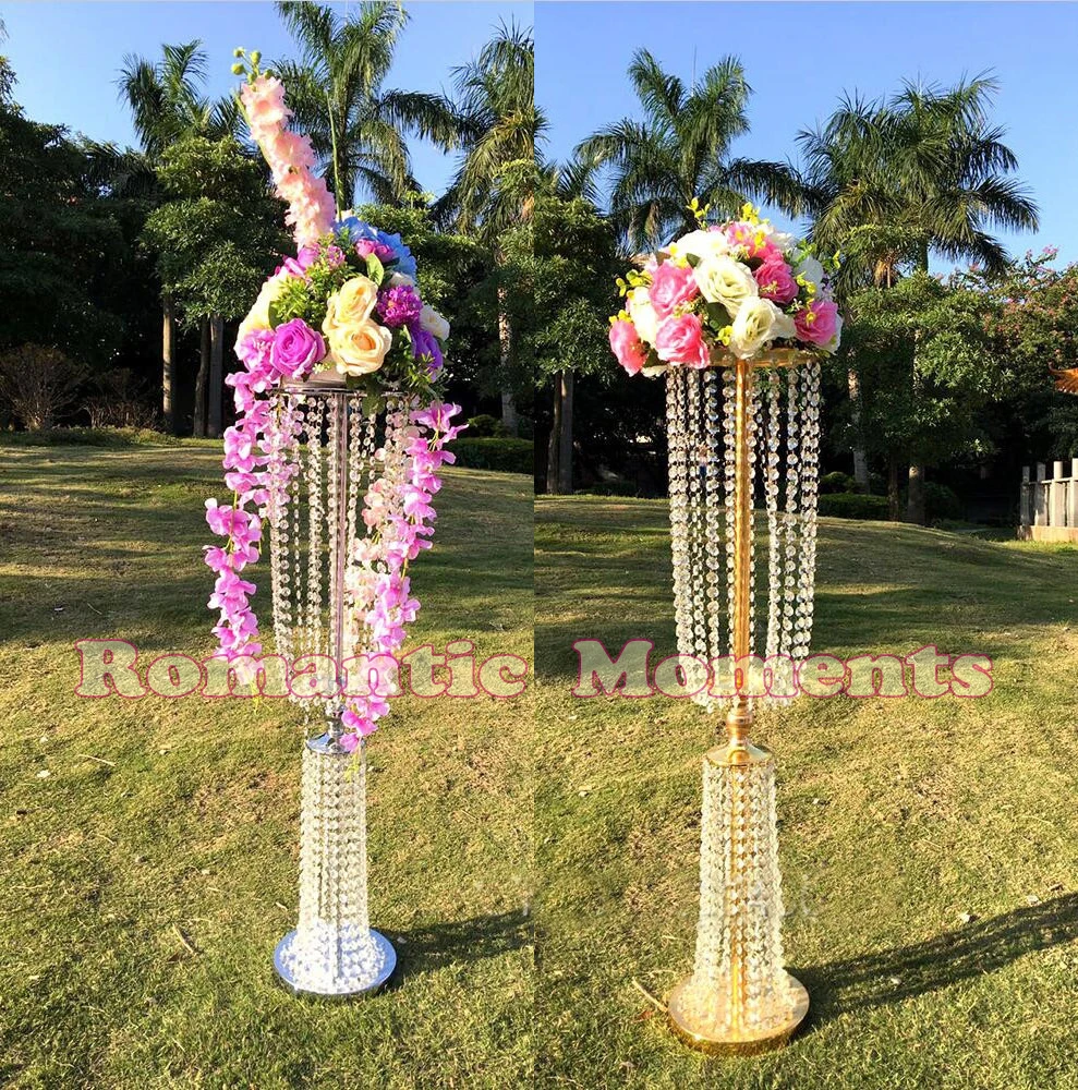 Wedding Crystal Pillar Table Centerpiece Flower Stand with bead strands Wedding Deocrationin