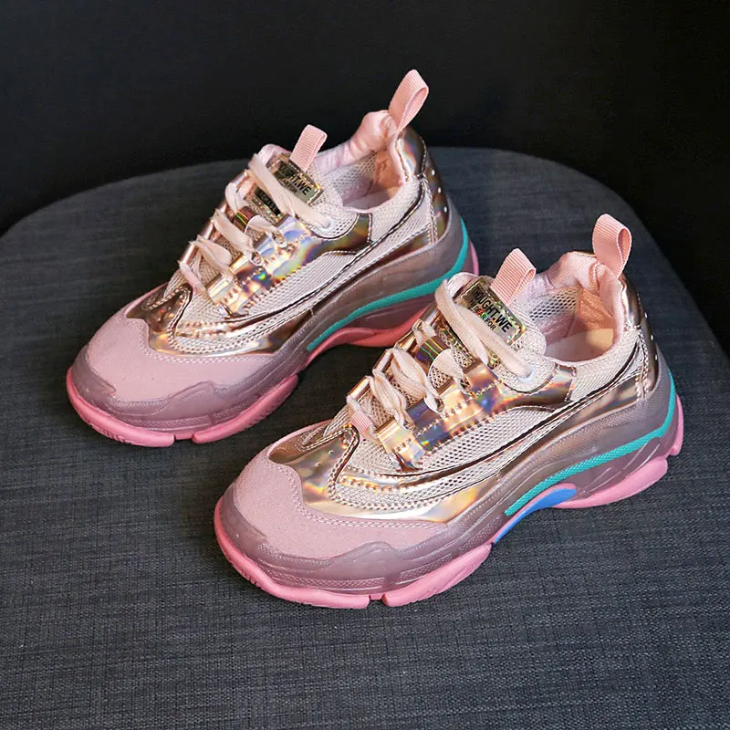 

New 2019 Spring Summer Women Sneakers Crystal Transparent Sole Jelly Shoes Casual Air mesh Wedges Female Shoes Chunky Sneakers