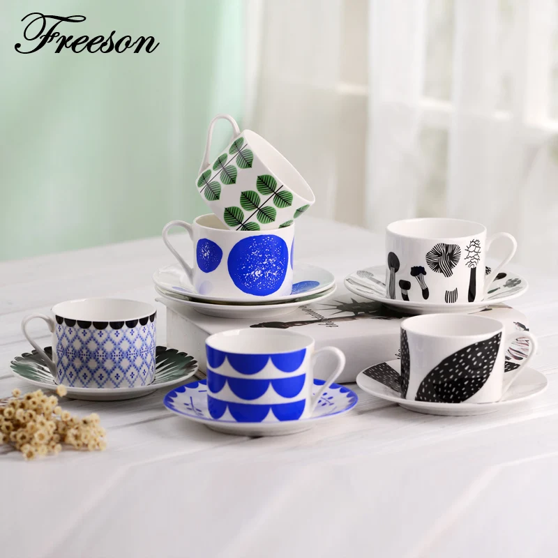 Europe Brief Bone China Coffee Cup And Saucer Set Ceramic Teacup 210ml Advanced Porcelain Tea Cup
