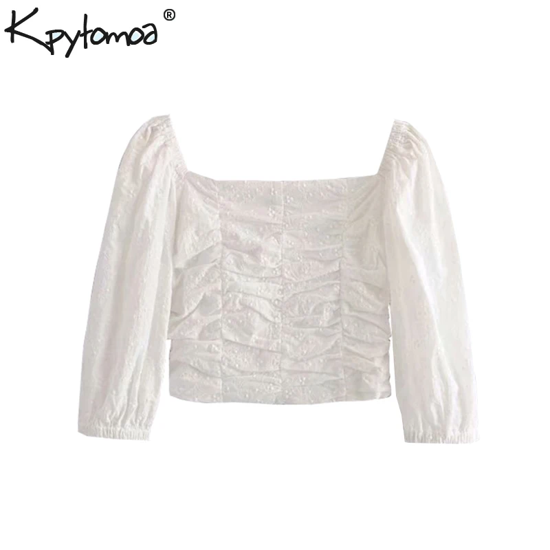 

Vintage Stylish Embroidery Stretchy Short Tops Women Blouses 2019 Fashion Square Collar Side Zipper Shirts Casual Blusas Mujer