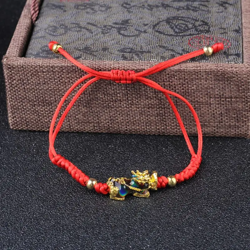 Pi Xiu Шарм изменение цвета Температура Каббалы красная струна плетеные браслеты настроения - Окраска металла: RED