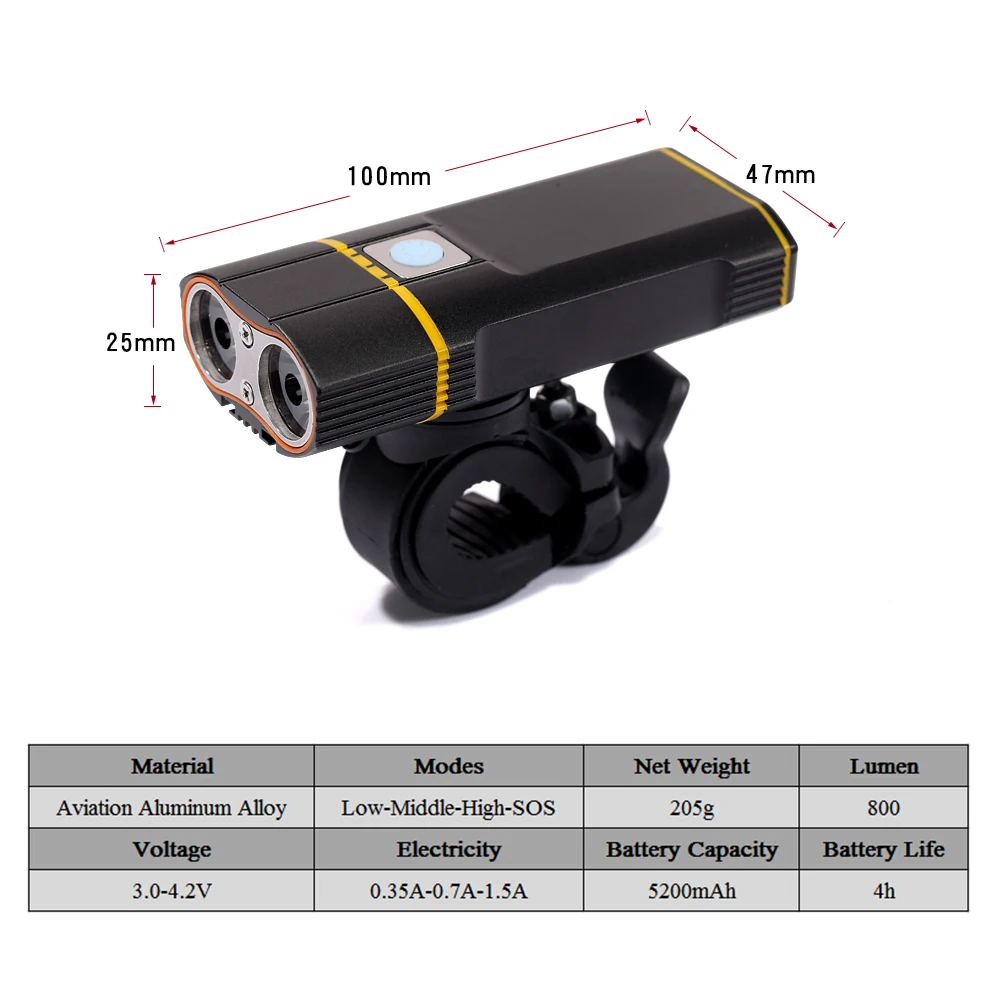 Top Super Bright Bicycle Light USB Rechargeable 800 LM Headlight Front Light Easy Installation Cycling Flashlight for Safty Riding 2