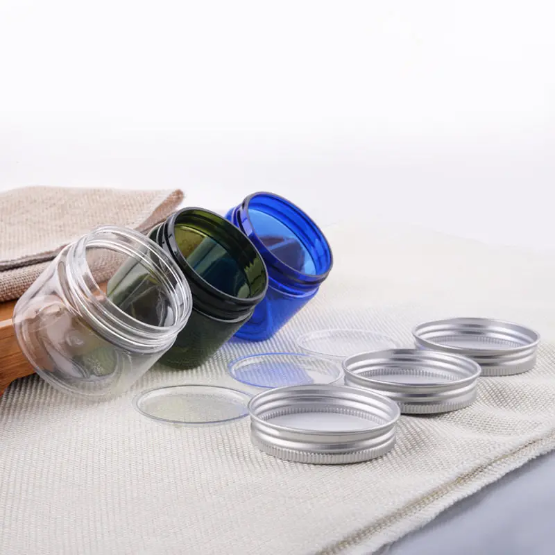 Frascos de Creme Embalagens de Cosméticos com Tampa de Alumínio Caixa com Tampa de Plástico Frasco da Amostra Lote Cor Azul Pet Frasco Vazio Claro 30 Pçs - 50g 5 30 pçs lote 50g Cor Azul PET