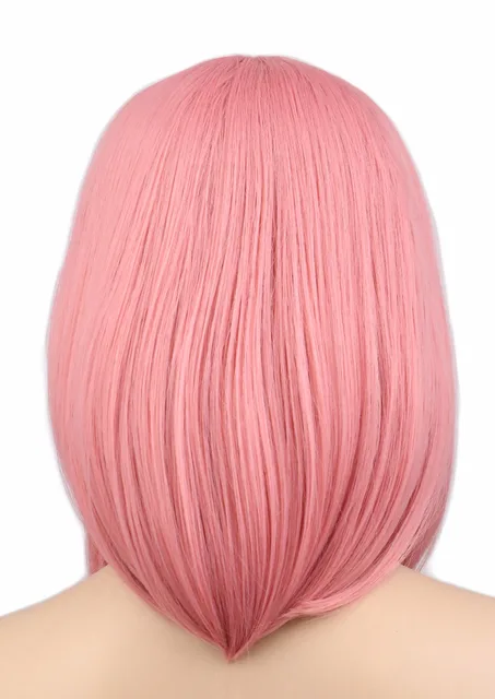 QQXCAIW Women Girls Short Bob Straight Cosplay Wig Costume Party Pink 40 Cm Synthetic Hair Wigs