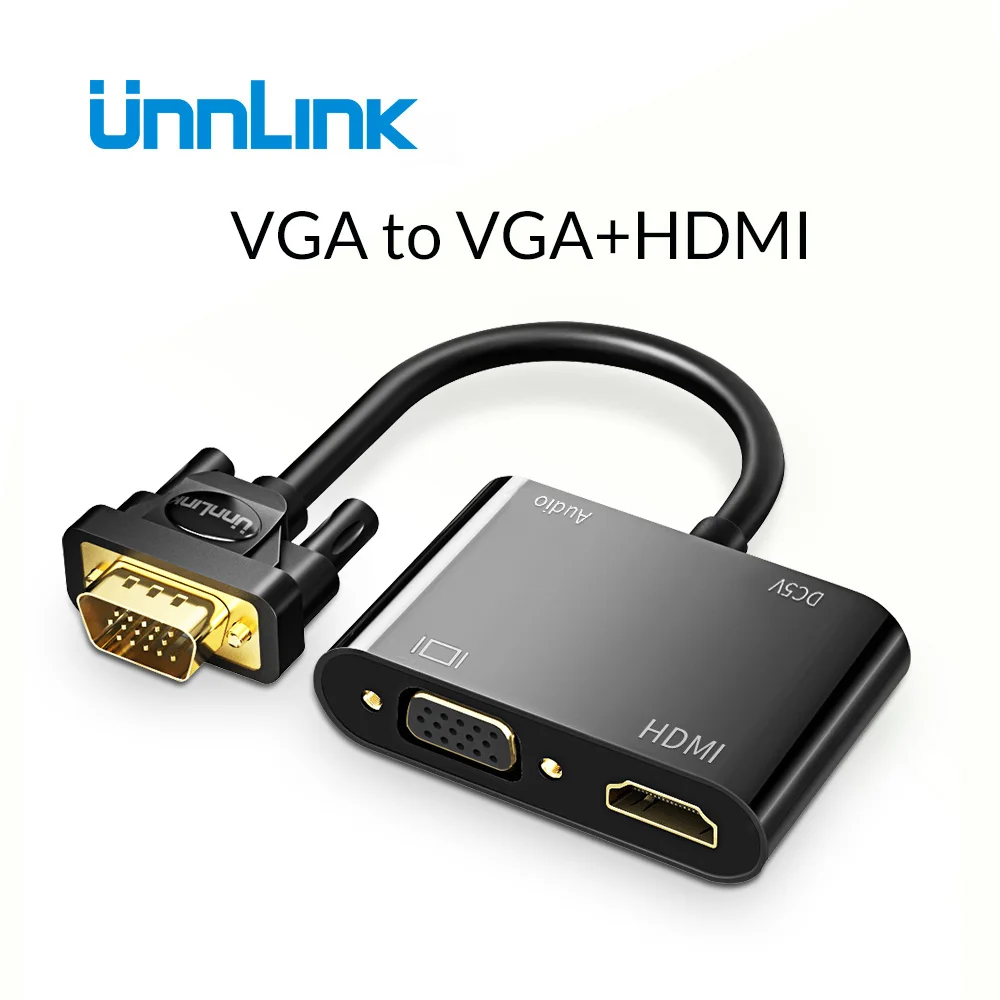 Unnlink VGA to HDMI+VGA Converter with Audio 2 In 1 FHD1080P60Hz Sync for laptop computer PC