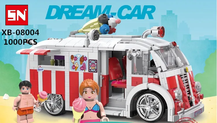 

XB 08004 1000Pcs Building Blocks Bricks Genuine Technic Series The Ice Cream Car Set Children Educational Toys Model Gifts