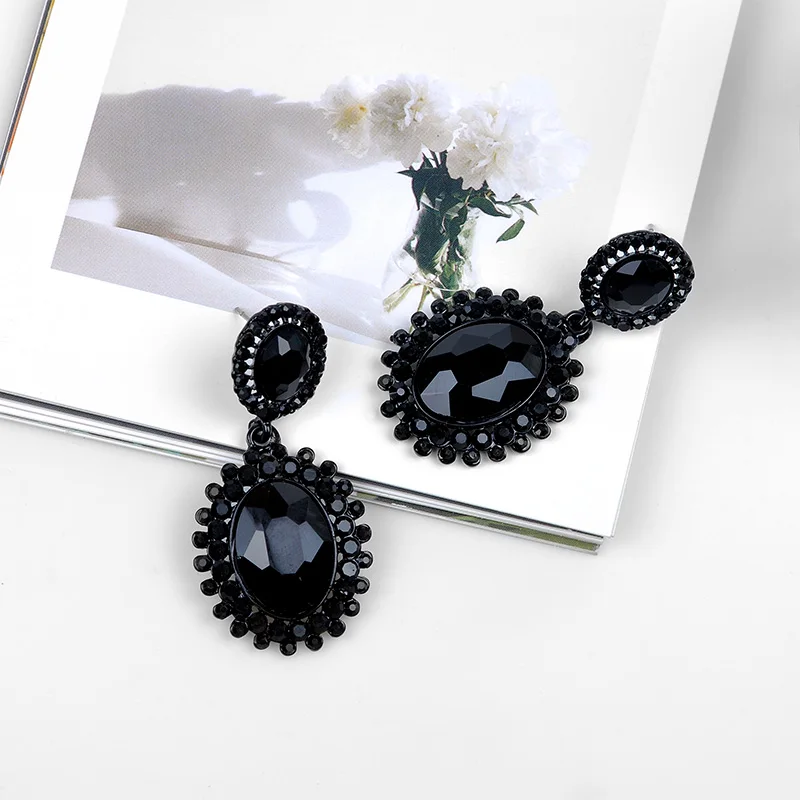 Ishowle черные овальные свисающие серьги со стразами для женщин модные роскошные свадебные серьги из камней правильной геометрической формы брендовые ювелирные изделия bxb29 - Окраска металла: Black