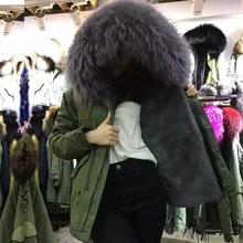 Брендовая Новая модная длинная Меховая куртка темно-серого цвета, армейская зеленая зимняя меховая парка Mrs серого цвета, женской одежды