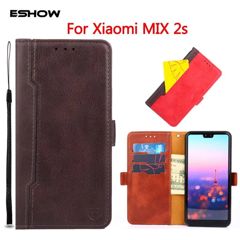 ESHOW чехол для Xiaomi MIX 2 S Винтаж кошелек с кожа флип силиконовая подставка Магнитная