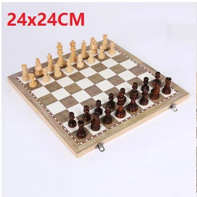 3 в 1 Функция Высокое качество Деревянные международные Шахматные шашки набор настольная игра складной портативный подарок для детей Лидер продаж - Цвет: 24X24CM W2418
