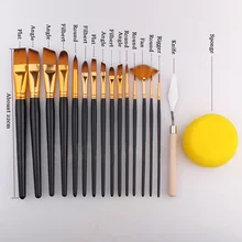 17 шт. набор кисть для рисования художника, чехол для ножа, чехол губки для рисования, Черная Кисть для рисования акварелью, масляная акриловая кисть для рисования
