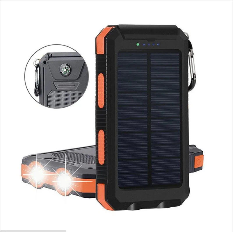 Waterproof Solar Power Bank Double Headlight Solar Mobile Power Outdoor Three-proof Compass Mobile Power Portable Charger