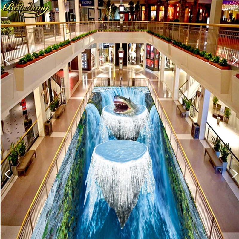 beibehang Custom Photo Wallpaper Floor Painting Steady Cross Waterfall Shark 3D Floor papel de parede