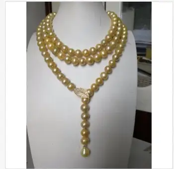 

gorgeous 11-13mm south sea round gold pearl necklace 38inch 925s KKK