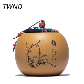 

Purple clay tea cans ore zisha handmade tea caddies plum orchid bamboo chrysanthemum teaware
