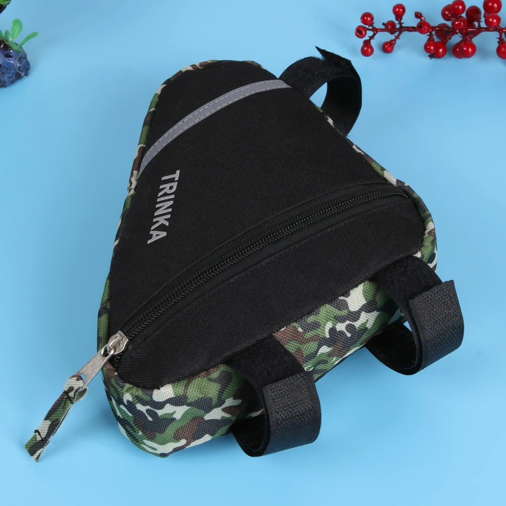 Best Bicycle Frame Tube Bag with Reflective Strips Army Camouflage Tactical Bike Saddle Pouch Bag Triangle Cycling Keys Phone Holder 3