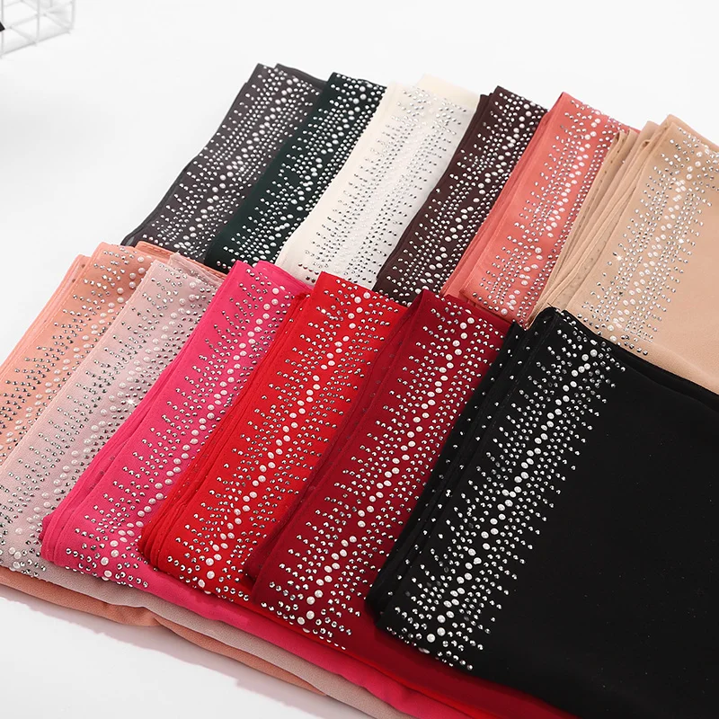 

1 pc Bubble chiffon beads hijab scarf diamond shawls muslim solid color scarves wraps pearls headband scarves