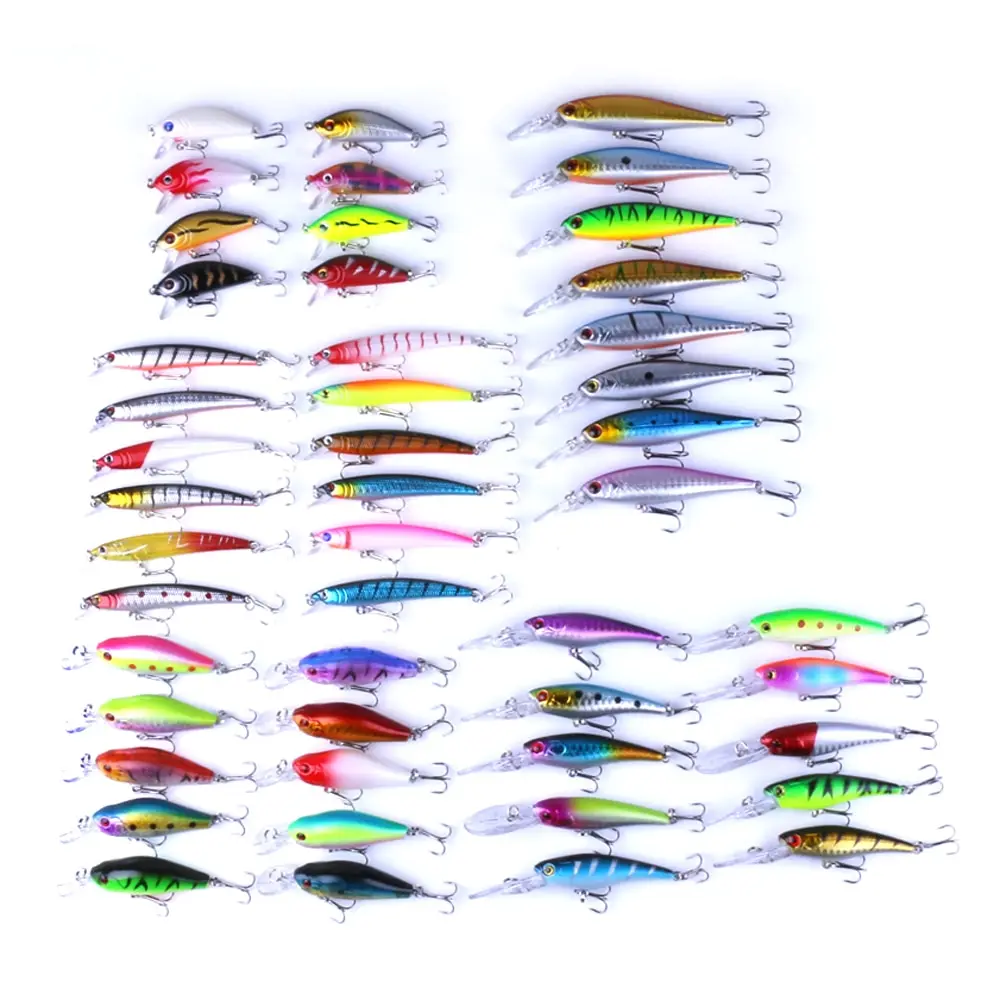 

48PCS Mixed Size Fishing Wobblers Kit Minnow Fishing Bait Tackle Lure Kit Set Artificial Lures Baits Crank Baits Hook