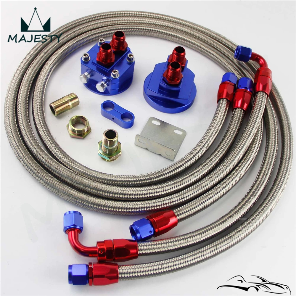 

AN8 Alloy 8-AN Relocation Oil Filter/Sandwich Adapter kit + Steel/Steelness Braided Oil/Fuel line