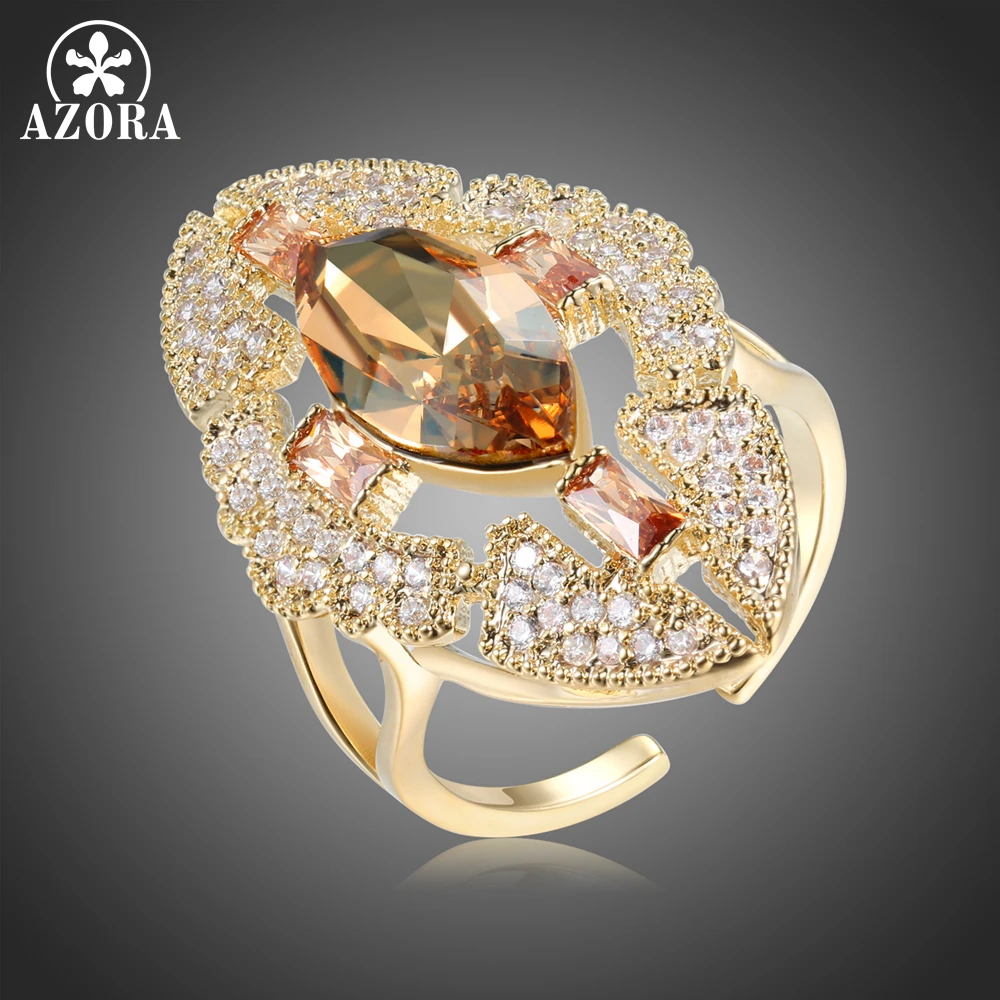 

AZORA Trendy Adjustable Open Cross Pattern Ring for Women Girls with Pave Full AAA Champagne Cubic Zircon Fashion Jewelry TR0238