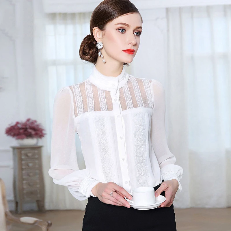 High End Women Satin Silk Blouse Shirt 2018 Summer New Solid Slim Sexy ...