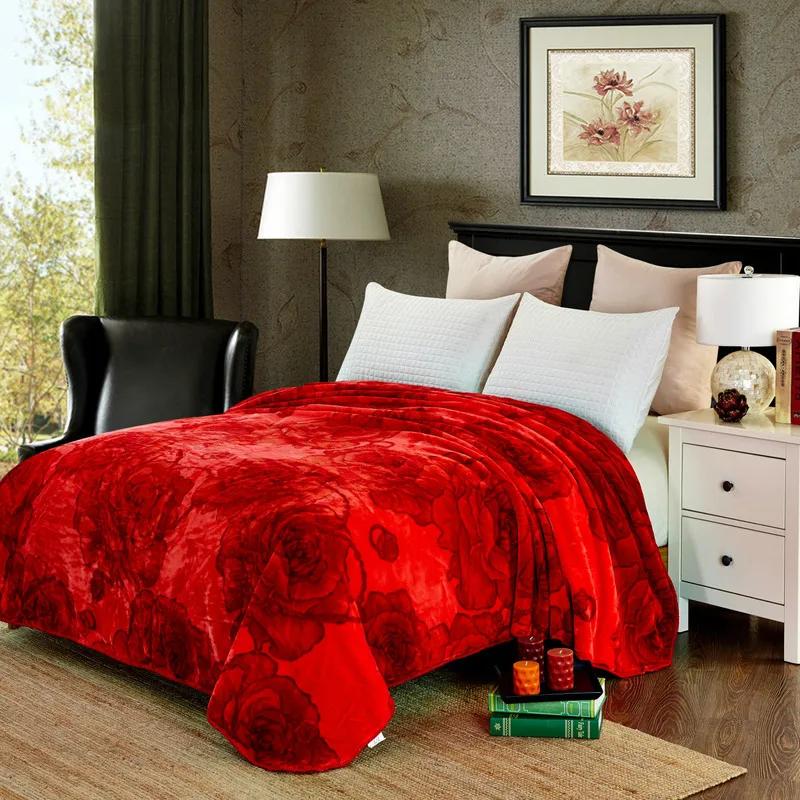 Super Soft Raschel Blanket Animal Cow Skin Flower Print Double Layer