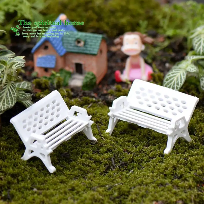 Healifty 2Pcs Dollhouse Bench Mini Garden Patio Park Wood Chair Seat Craft Fairy Dollhouses Decoration Garden Ornaments Doll Toy Accessories Green