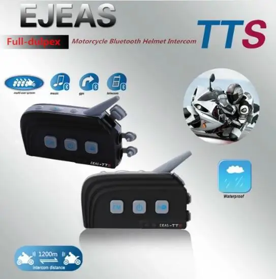 

EJEAS TTS Dual Bluetooth Intercom Motorcycle Helmet BT Headset Kit Max 4Riders Moto Interphone Communication System With FM 2PC