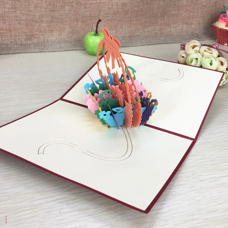 1pcs Flower Baskets Laser Cut Kirigami 3D Pop UP Greeting & Gift DIY Cards Handmade Creative Thanksgiving Day Birthday Gifts (3)