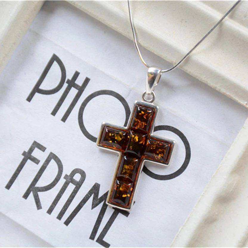 Fashion Women's Vintage Retro Christian Cross Shape Real 925 Sterling Silver Pendant Necklace for Women Gift