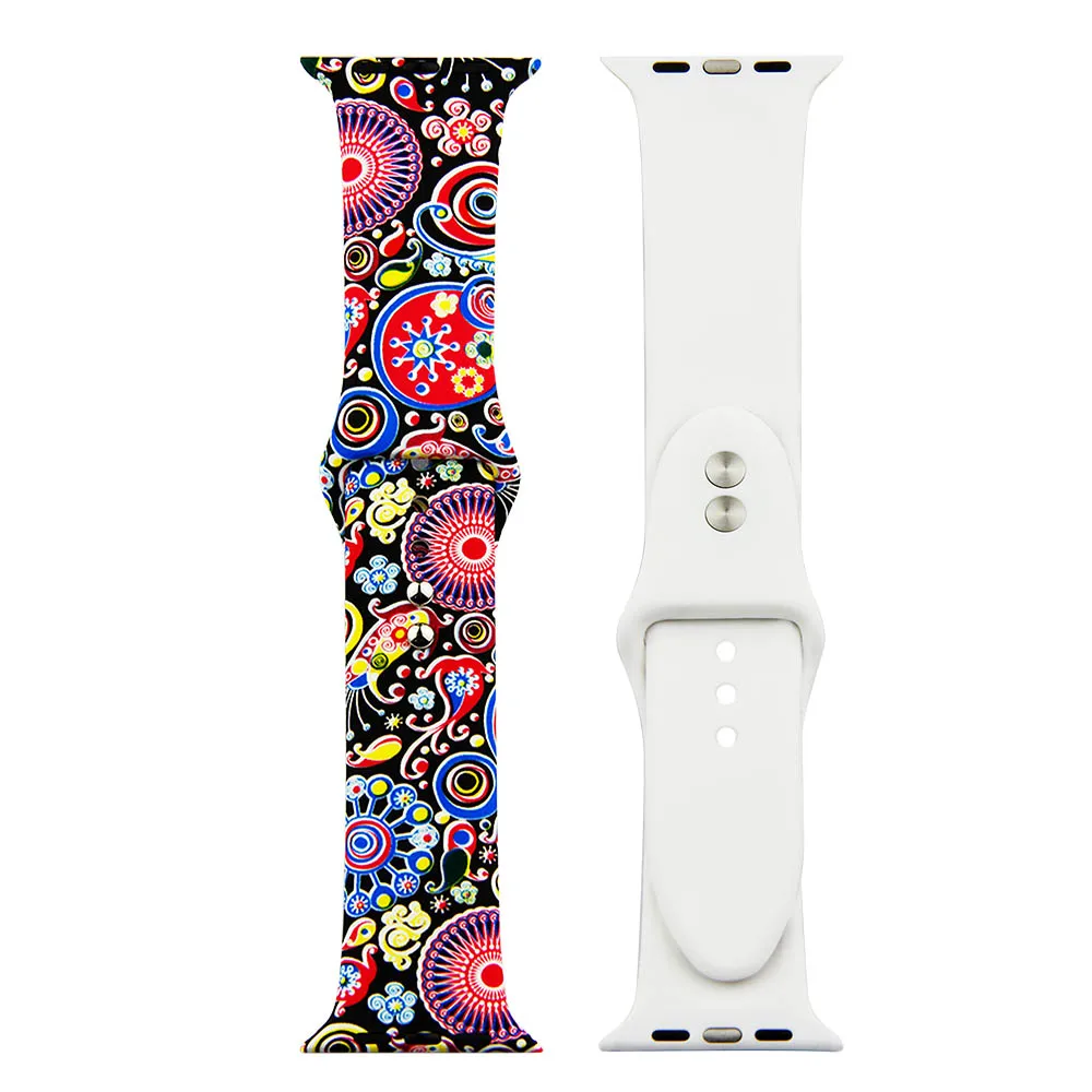 Силиконовый ремешок для Apple Watch Band 42 мм 38 мм iWatch Band 44 мм 40 мм цветок ремешок для часов Bacelet для Apple Watch 4 3 2 1 ремешок