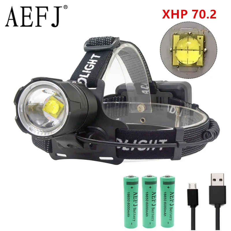 

70000lm Super Bright Led xhp70.2 headlight Headlamp usb Rechargeable Head Torches xhp70 lantern 3*18650 battery fishing camping