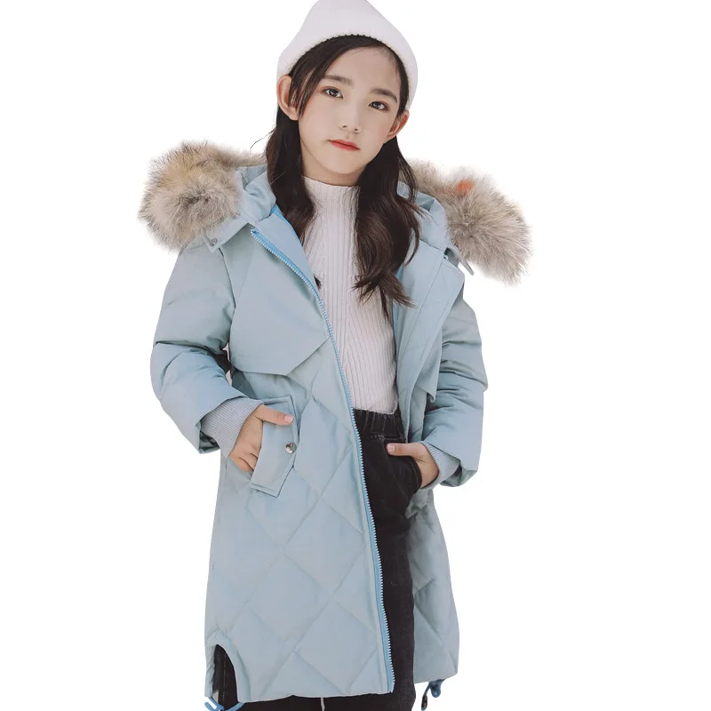 

Kids Girls Winter Jacket with Fur Collar Children Girl Parka Clothes 2018 Long Warm Hooded Cotton Coats Big Size 8 10 12 14 Year