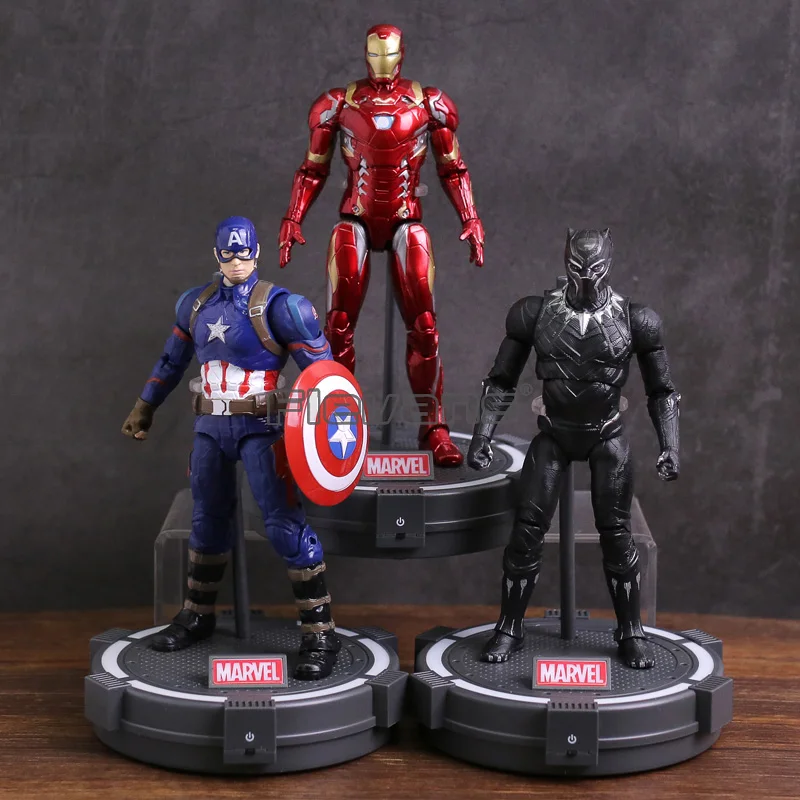 

Marvel Avengers Black Panther / Captain America / Iron Man PVC Action Figure Collectible Model Toy with LED Light